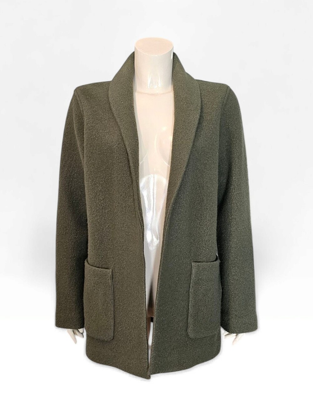 ARITZIA The Group Below Bum Women Olive 100% Wool Shawl Open Jacket S